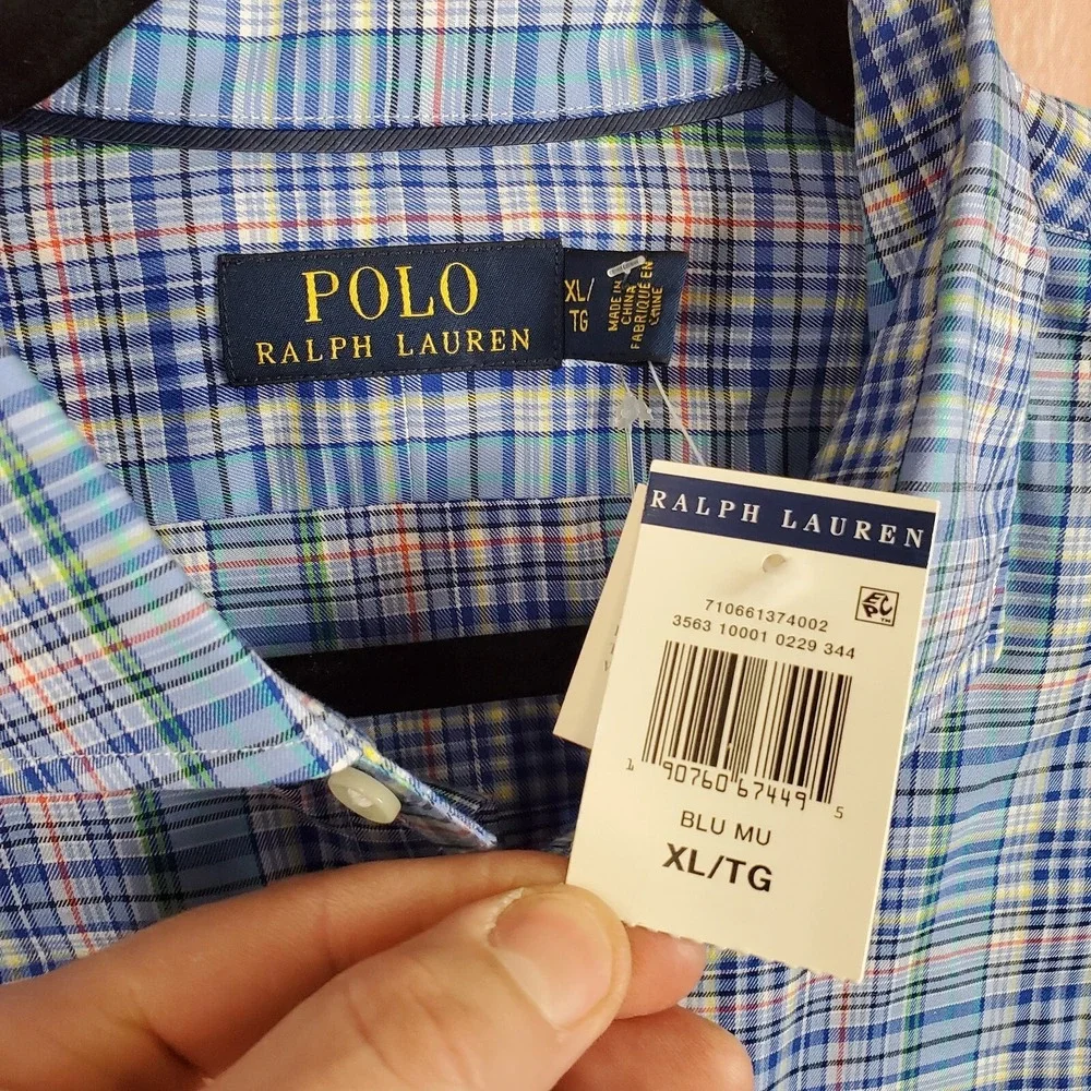 Polo Ralph Lauren Mens Button Up Shirt Sz XL Blue Plaid Long Sleeve NEW